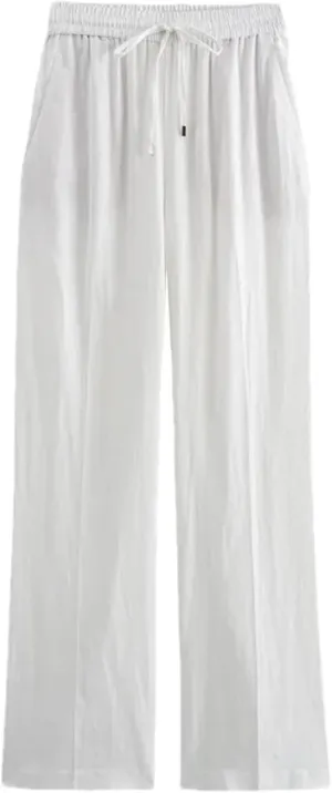 Women Linen Summer Pants - High Waist, Casual Tied, Wide Fluid, Baggy Straight Leg Trousers for Woman