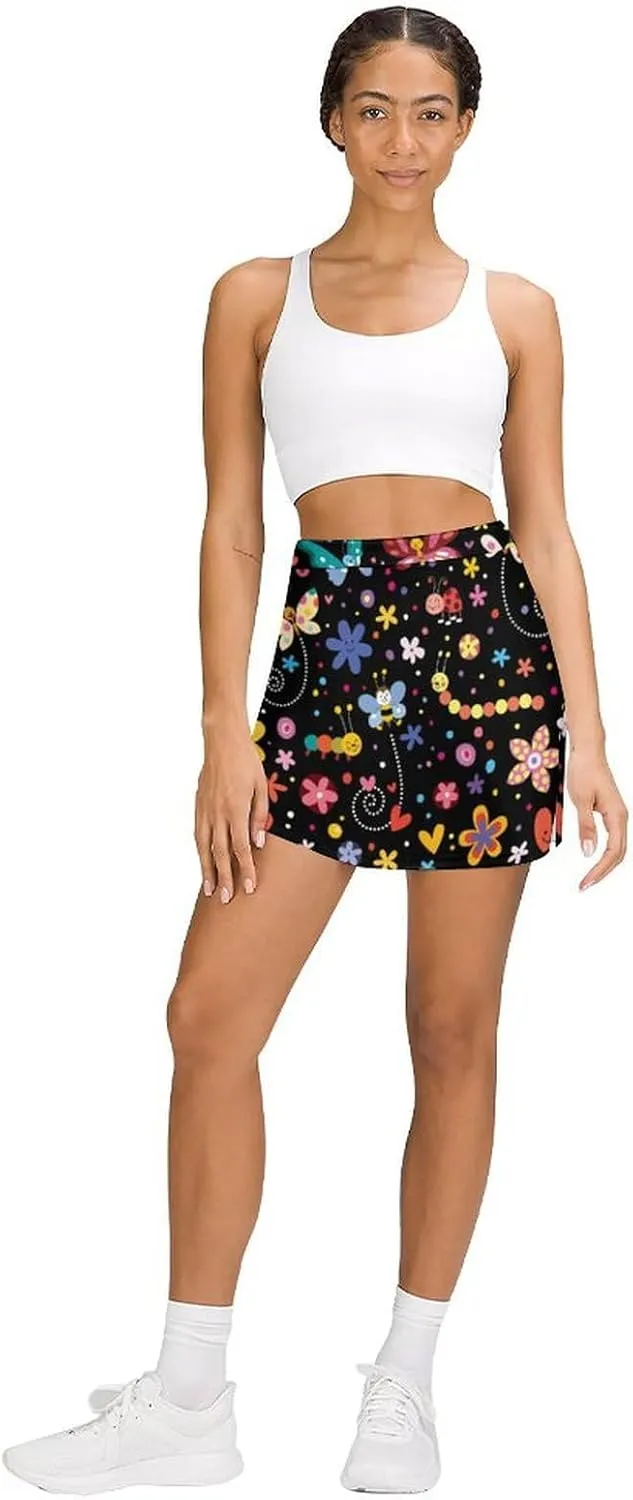 Women's Athletic Skirt Mini Elastic High Waist Yoga Workout Skorts with Inner Pocket Casual Wear