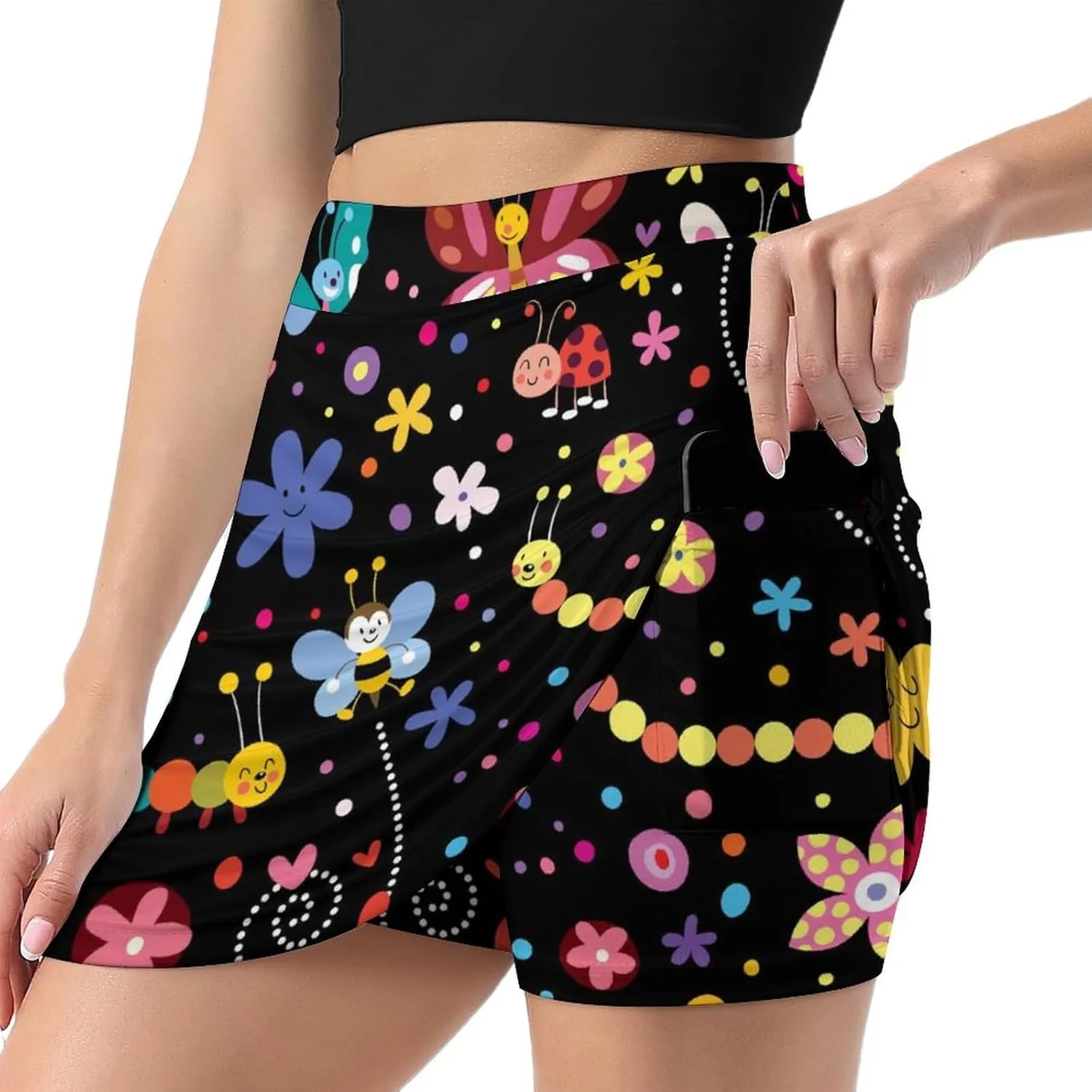 Women's Athletic Skirt Mini Elastic High Waist Yoga Workout Skorts with Inner Pocket Casual Wear