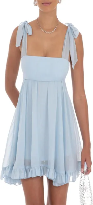 Women's Bubble Tank Mini Dress Tie Shoulder Backless A-Line Sleeveless Ruffle Dress Short Sundress for Beach Club Streetwear