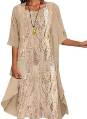 Women's Casual 2 Piece Sets Floral Printed Maxi Dress with Cardigan Set Chiffon Wedding Guest Cocktail Dresses