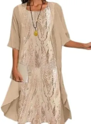 Women's Casual 2 Piece Sets Floral Printed Maxi Dress with Cardigan Set Chiffon Wedding Guest Cocktail Dresses