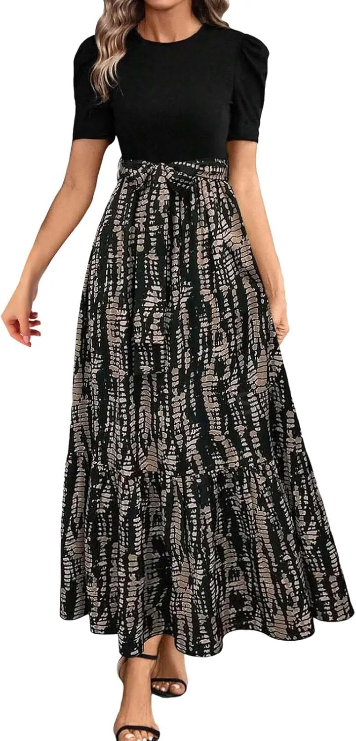 Womens Fashion High Waisted Skirt Abstract Printed Trendy Evening Party Wears Office Relax Short Sleeve Casual Skirts