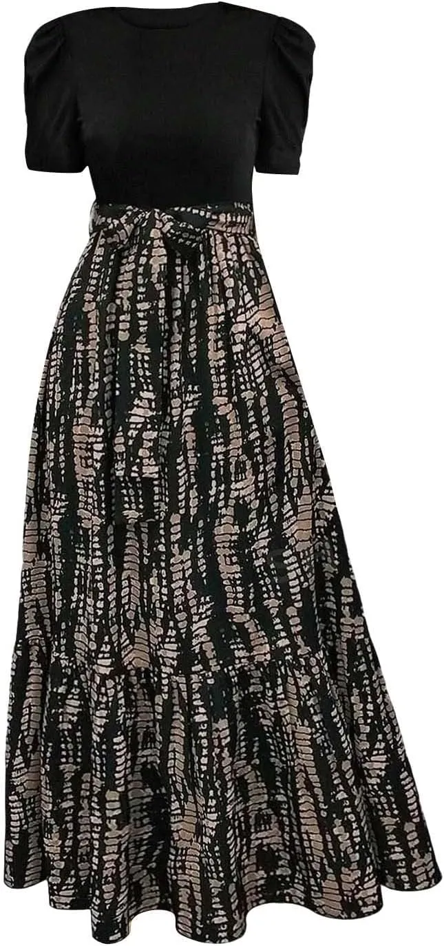 Womens Fashion High Waisted Skirt Abstract Printed Trendy Evening Party Wears Office Relax Short Sleeve Casual Skirts