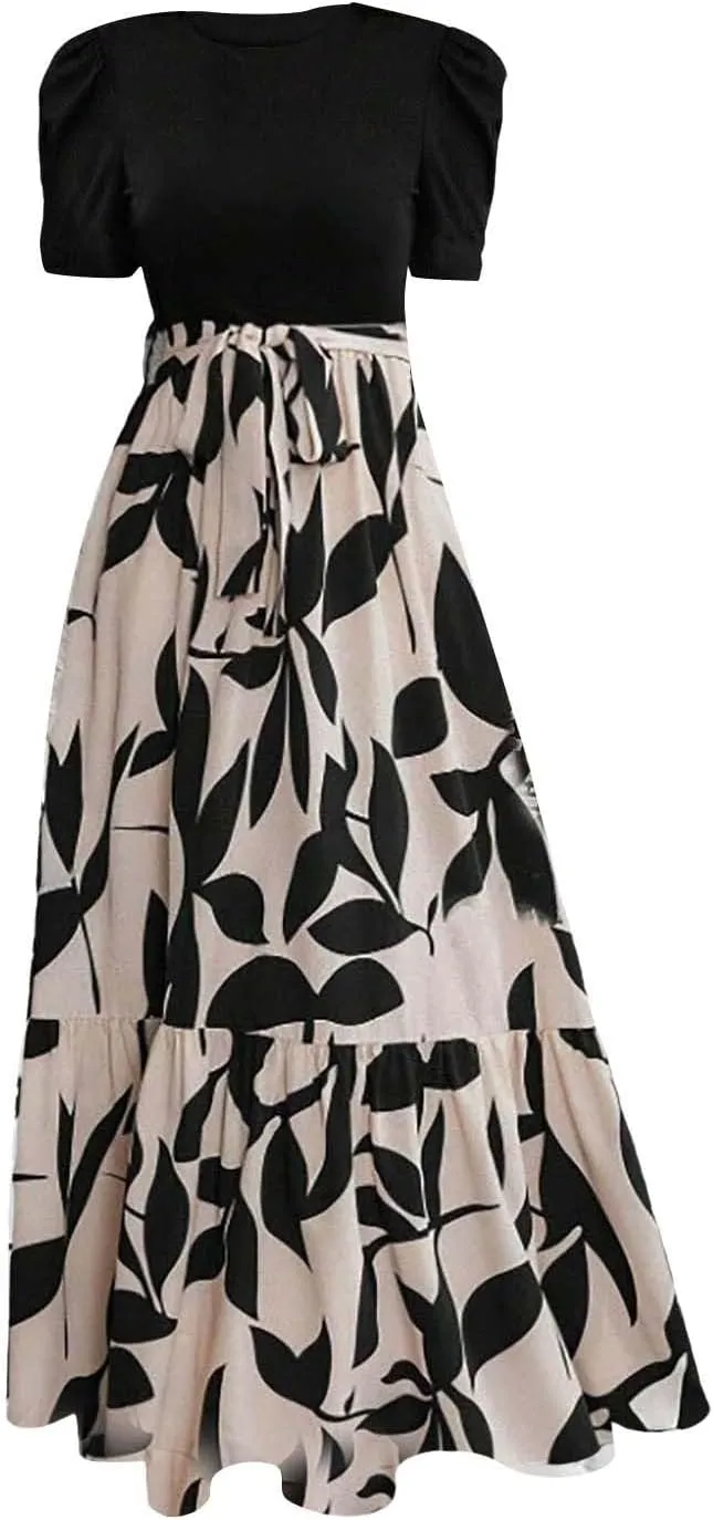 Womens Fashion High Waisted Skirt Abstract Printed Trendy Evening Party Wears Office Relax Short Sleeve Casual Skirts