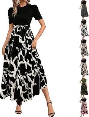 Womens Fashion High Waisted Skirt Abstract Printed Trendy Evening Party Wears Office Relax Short Sleeve Casual Skirts