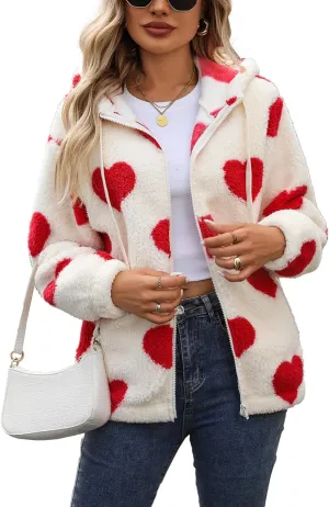 Womens Fleece Jacket Fall Winter Full Zip Sherpa Coat with Hood S-5XL