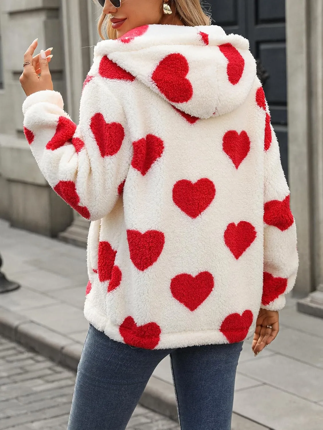 Womens Fleece Jacket Fall Winter Full Zip Sherpa Coat with Hood S-5XL