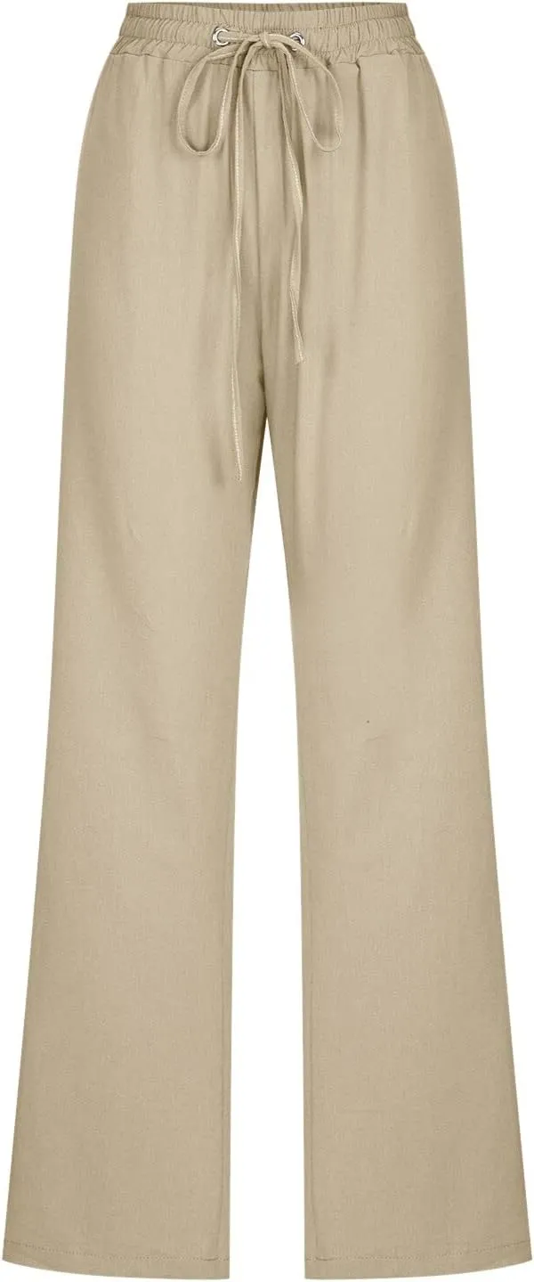 Womens Linen Blend Summer Striped Palazzo Lounge Pants Elastic Waist Ankle Length Slim-Fit Pants Travel