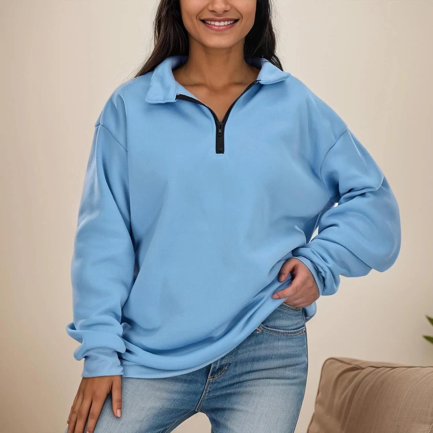 Womens Oversized Sweatshirts Half Zip Pullover Long Sleeve Fall Tops Fashion 2023 Y2k Quarter Zipper Shirt Blouse