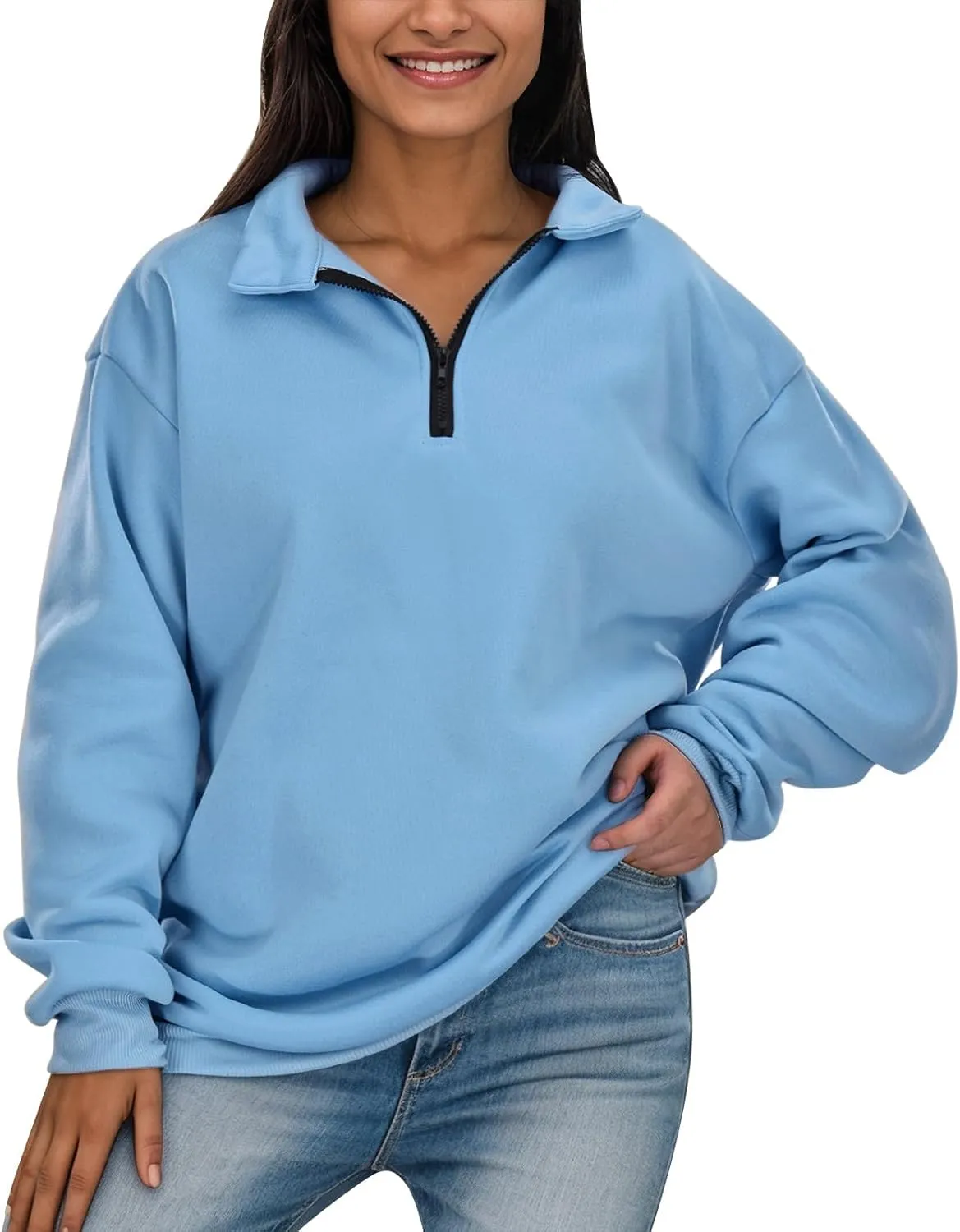 Womens Oversized Sweatshirts Half Zip Pullover Long Sleeve Fall Tops Fashion 2023 Y2k Quarter Zipper Shirt Blouse