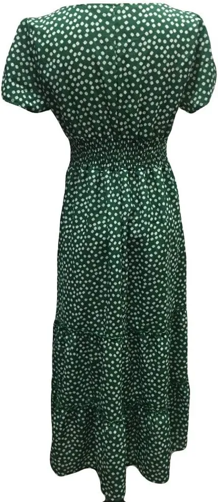 Women's Spring Summer Dresses Puff Sleeve Party Casual Floral Print Boho Elegant Beautiful Cute Midi Long Maxi Dress