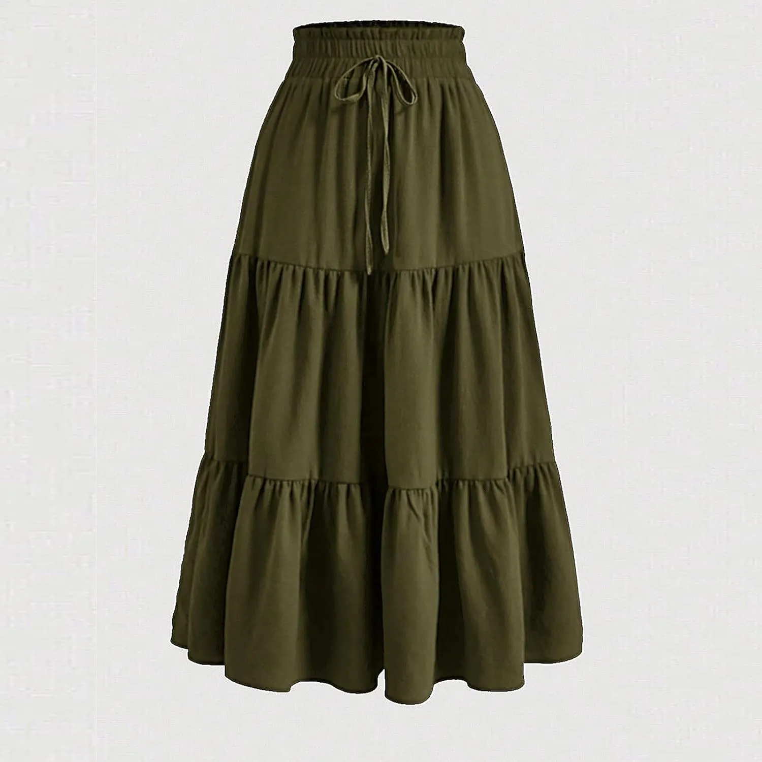 Women's Summer Bohemian Print A-Line Maxi Skirt Elastic Waist High Waist Beach Outfits Casual Tiered Long Skirt
