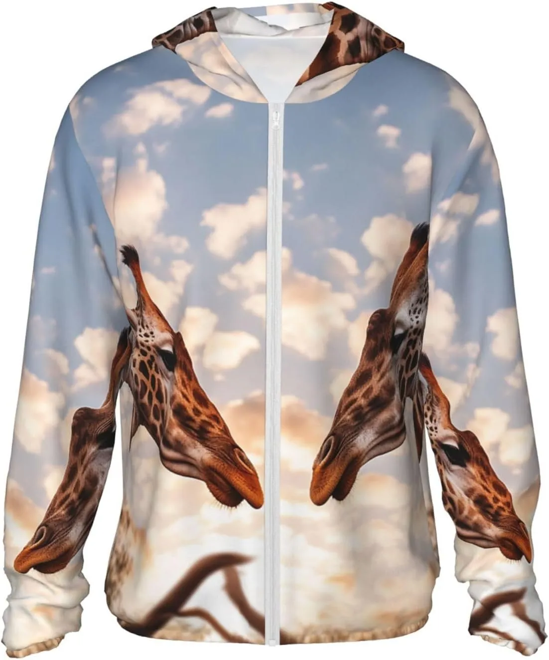 Women's Sun Protection Hoodie Jacket Sun Protection Clothing for Men Two Giraffes Face to Face Women Run Shirt X-Large Black