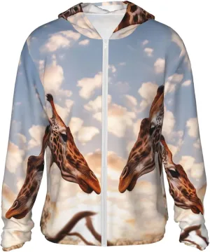 Women's Sun Protection Hoodie Jacket Sun Protection Clothing for Men Two Giraffes Face to Face Women Run Shirt X-Large Black