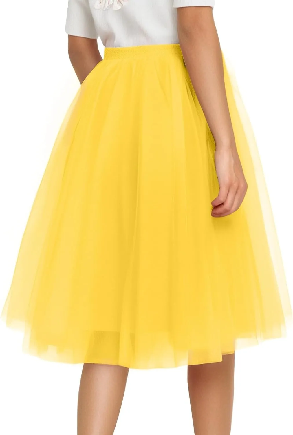 Women's Tulle Elastic Ruffle Petticoat Lightweight A-Line Underskirts for Cosplay Midi Skirt Elegant Party Tutu Skirt