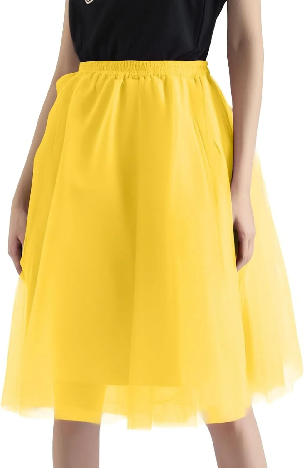 Women's Tulle Elastic Ruffle Petticoat Lightweight A-Line Underskirts for Cosplay Midi Skirt Elegant Party Tutu Skirt