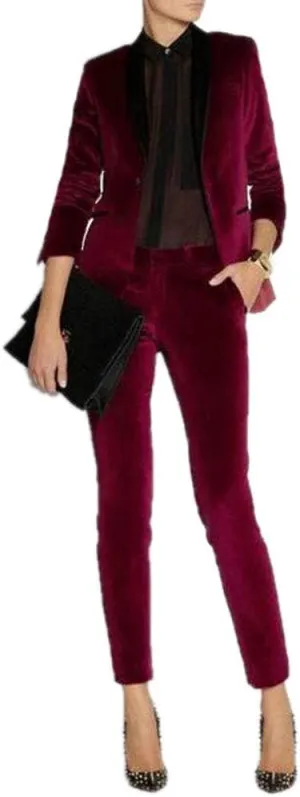 Women's Velvet Pant Suits Set Ladies Business Office Tuxedos Formal Work Wear