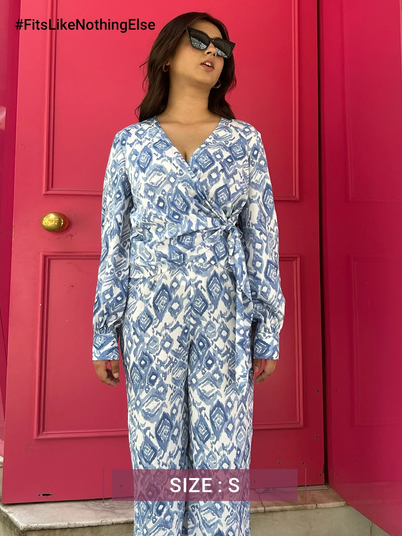 Wrap Top And Trouser Co-ord - White And Blue
