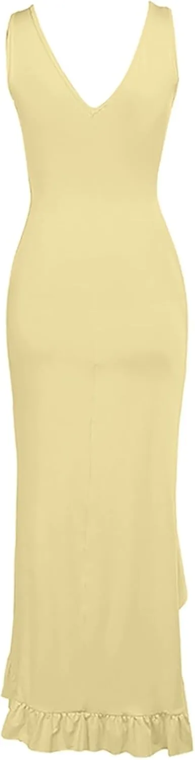 WYTong Women's Summer Bodycon Maxi Dress 2025 Spaghetti Strap Ruffle Mermaid Cocktail Wedding Guest Formal Long Dresses