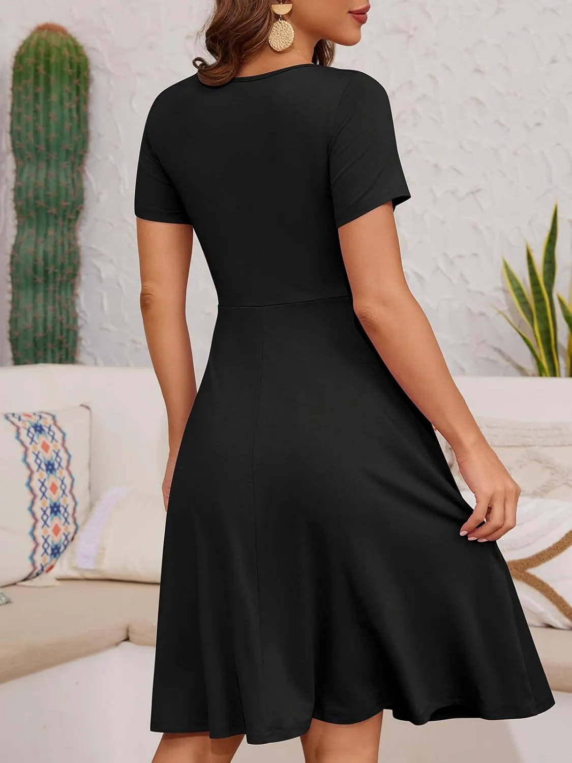 YATHON Dresses for Women 2024 Wedding Guest Knee Length Summer Casual Short Sleeve Cute Sweatheart Neck Milkmaid Aline Dress