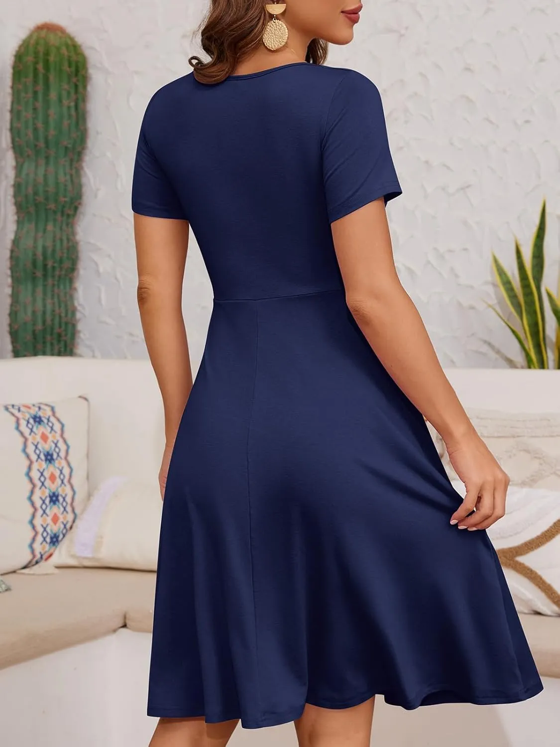 YATHON Dresses for Women 2024 Wedding Guest Knee Length Summer Casual Short Sleeve Cute Sweatheart Neck Milkmaid Aline Dress