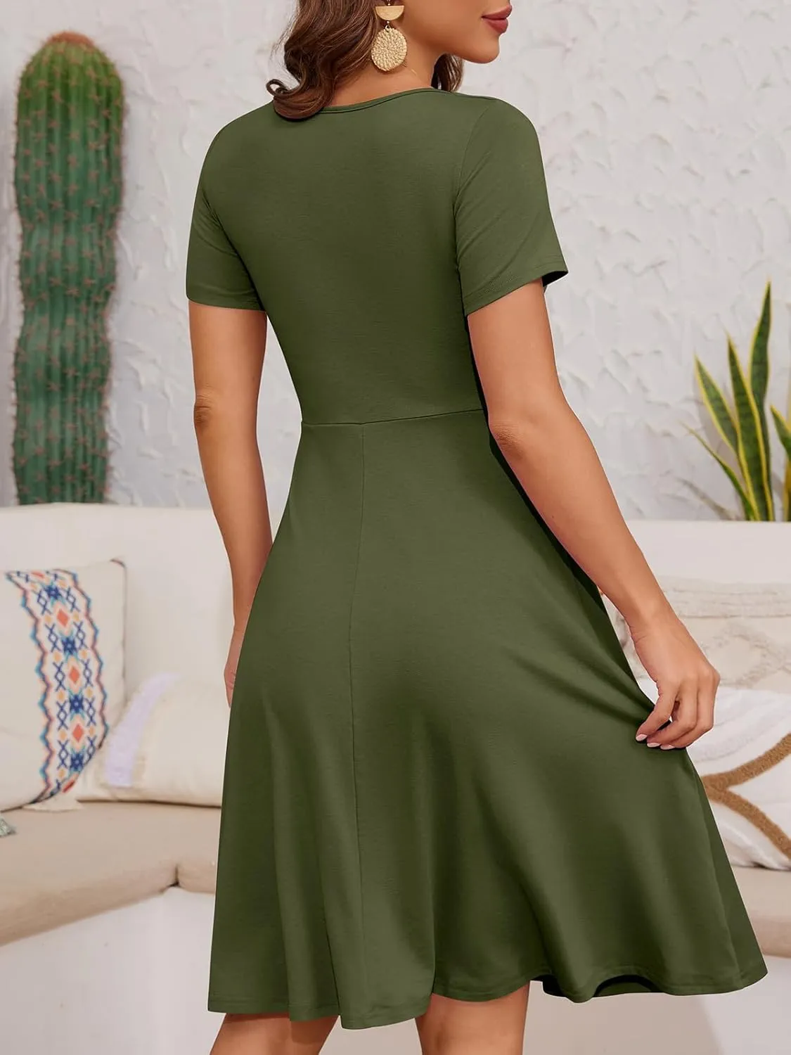 YATHON Dresses for Women 2024 Wedding Guest Knee Length Summer Casual Short Sleeve Cute Sweatheart Neck Milkmaid Aline Dress