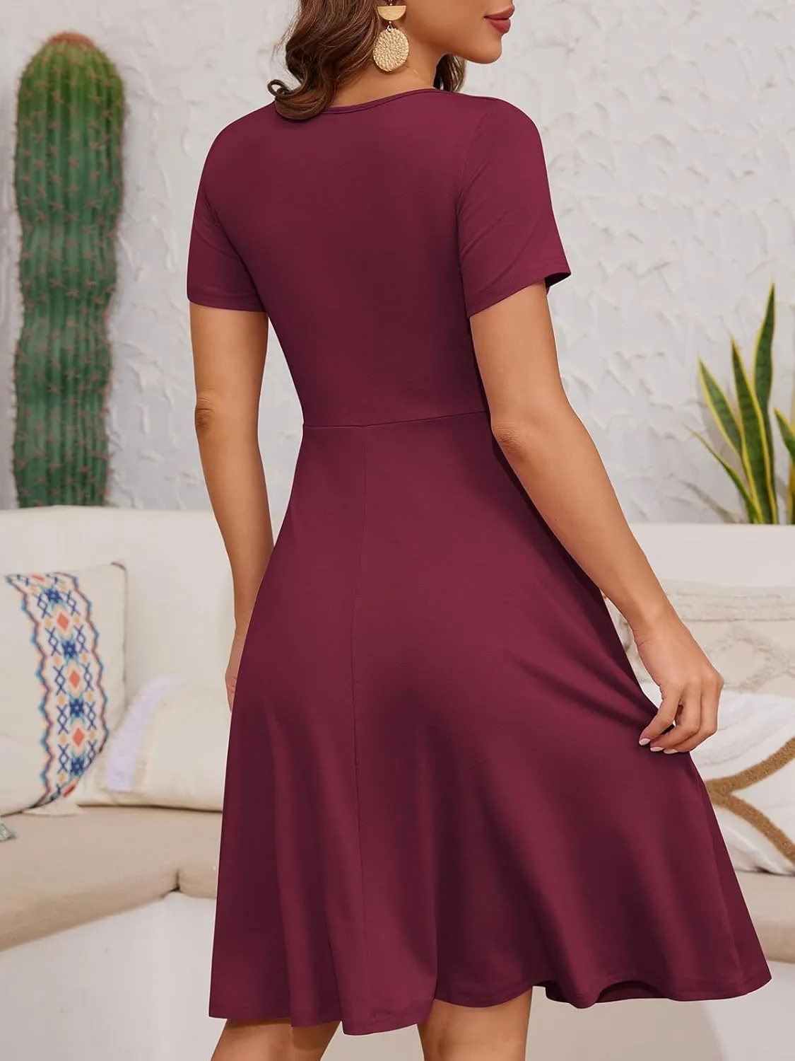 YATHON Dresses for Women 2024 Wedding Guest Knee Length Summer Casual Short Sleeve Cute Sweatheart Neck Milkmaid Aline Dress