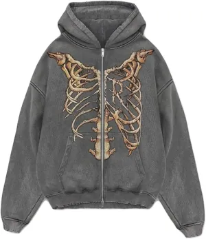 Yoawdats Women Casual Zip Up Hoodie Long Sleeve Vintage Graphic Print Oversized Aesthetic Sweatshirt Y2K Jacket Streetwear