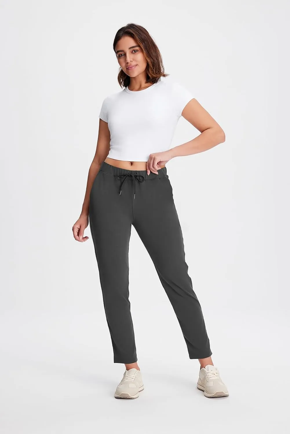 Yogipace Petite/Regular/Tall Women's 7/8 On The Fly Pants Drawstring Casual Lounge Joggers Travel Sweatpants