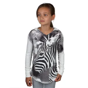 Zebra Portrait Girls Hooded Long Sleeve T-Shirt